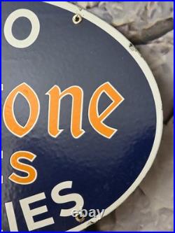 VINTAGE 1953 FIRESTONE TIRES PORCELAIN GAS AUTO CAR TIRE SERVICE SIGN 16.5x11