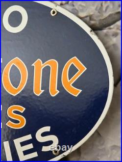 VINTAGE 1953 FIRESTONE TIRES PORCELAIN GAS AUTO CAR TIRE SERVICE SIGN 16.5x11