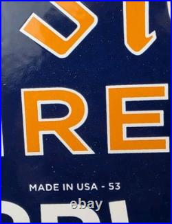 VINTAGE 1953 FIRESTONE TIRES PORCELAIN GAS AUTO CAR TIRE SERVICE SIGN 16.5x11