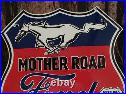 VINTAGE 1967 FORD MOTOR COMPANY MOTHER ROAD PORCELAIN ROUTE 66 SIGN 12x11