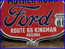 VINTAGE 1967 FORD MOTOR COMPANY MOTHER ROAD PORCELAIN ROUTE 66 SIGN 12x11