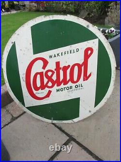 VINTAGE 2ft ROUND VINTAGE CASTROL WAKEFIELD OIL ALLOY SIGN FROM A FORECOURT