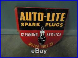 Vintage Auto-lite Spark Plugs Double Sided Flange Porcelain Sign