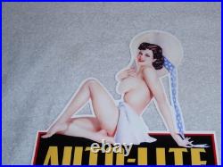 VINTAGE AUTO LITE SPARK PLUGS With WOMAN IN HAT! 13 METAL GASOLINE & OIL SIGN