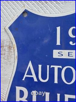VINTAGE AUTOMOBILE BLUE BOOK HOTEL PORCELAIN SIGN 10x9