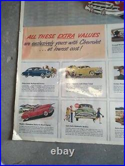 VINTAGE CHEVROLET DEALER POSTER-1940s-AWESOME SUBJECT MATTER-GREAT COLOR-NICE