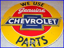 Vintage Chevrolet Genuine Parts 11 1/4 Porcelain Car, Truck, Gas & Oil Sign! Nr