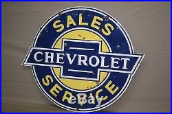 Vintage Chevrolet Sales Service Dealer Metal Sign Motor Gas Oil Car Barn