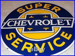 Vintage Chevrolet Super Service 11 3/4 Porcelain Car, Truck, Gas & Oil Sign! Nr