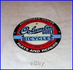 Vintage Columbia Built Bicycles 11 1/4 Porcelain Bicycle, Gas & Oil Sign! Nr