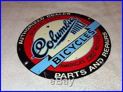 Vintage Columbia Built Bicycles 11 1/4 Porcelain Bicycle, Gas & Oil Sign! Nr