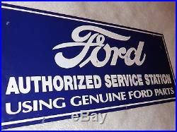 Vintage Ford Authorized Service Station 18 X 8 Porcelain Car Gas & Oil Sign Nr
