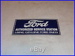 Vintage Ford Authorized Service Station 18 X 8 Porcelain Car Gas & Oil Sign Nr