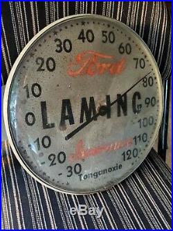 VINTAGE FORD DEALERSHIP ROUND ADVERTISING THERMOMETER Sign GasStation car truck