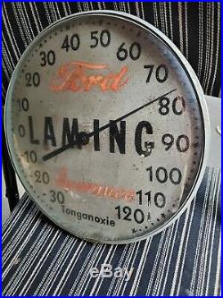 VINTAGE FORD DEALERSHIP ROUND ADVERTISING THERMOMETER Sign GasStation car truck