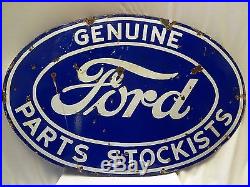 Vintage Ford Sales And Service Double Sided Antique Enamel Porcelain Sign Board