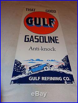 Vintage Good Gulf Gasoline Touring Car 33 1/2 X 16 Porcelain Gas & Oil Sign Nr