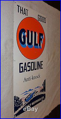 Vintage Good Gulf Gasoline Touring Car 33 1/2 X 16 Porcelain Gas & Oil Sign Nr