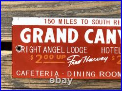 VINTAGE GRAND CANYON AUTO LODGE CABINS 12x4 PORCELAIN GAS PUMP STATION OIL SIGN