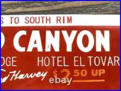 VINTAGE GRAND CANYON AUTO LODGE CABINS 12x4 PORCELAIN GAS PUMP STATION OIL SIGN