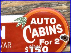 VINTAGE GRAND CANYON AUTO LODGE CABINS 12x4 PORCELAIN GAS PUMP STATION OIL SIGN