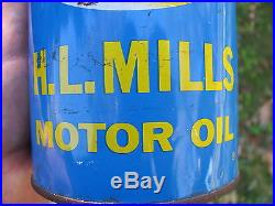VINTAGE H. L. MILLS MOTOR OIL CAN ONE QUART with TRAIN TANKER CAR LooK