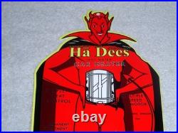 VINTAGE HA DEES CAR HEATER With DEVIL 12 BAKED METAL EVIL SATAN GASOLINE OIL SIGN