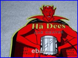 VINTAGE HA DEES CAR HEATER With DEVIL 12 BAKED METAL EVIL SATAN GASOLINE OIL SIGN