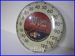 VINTAGE HaDees HOT WATER CAR HEATERS THERMOMETER DEVIL BURD PISTON RINGS SIGN