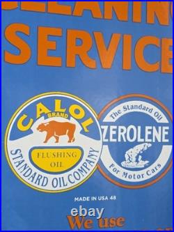 VINTAGE MODERN CRANKCASE CLEANING SERVICE PORCELAIN SIGN CAR GAS AUTO 18x12