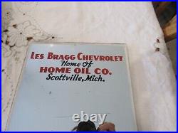 VINTAGE ORIGINAL 1920's LES BRAGG CHEVROLET / TEXACO REVERSE PAINTED GLASS SIGN