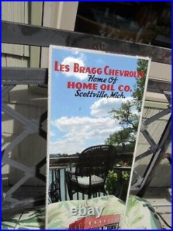 VINTAGE ORIGINAL 1920's LES BRAGG CHEVROLET / TEXACO REVERSE PAINTED GLASS SIGN