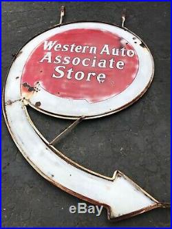 VINTAGE ORIGINAL CAR AUTOMOBILE ADVERTISING SIGN WESTERN AUTO not Ford Chevy GMC