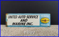 VINTAGE PENNZOIL UNITED AUTO DEALER PORCELAIN ENAMEL METAL SIGN SIZE 10 x 3