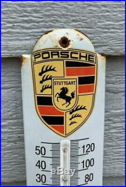 VINTAGE PORSCHE SPORTS CAR PORCELAIN THERMOMETER GAS BATTERY 60s WORKING