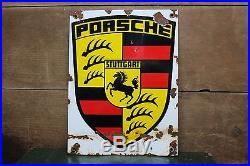 Vintage Porsche Stuttgart Porcelain Sign Garage Station Service Gas Oil Car