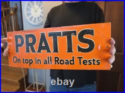 VINTAGE PRATTS'ON TOP IN ALL ROAD TESTS' PORCELAIN SIGN CAR GAS OIL TRUCK 16x6