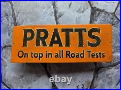 VINTAGE PRATTS'ON TOP IN ALL ROAD TESTS' PORCELAIN SIGN CAR GAS OIL TRUCK 16x6