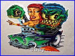 VINTAGE RATFINK DRIVES CAR With WOMAN MONSTER 12 METAL GASOLINE OIL RAT FINK SIGN