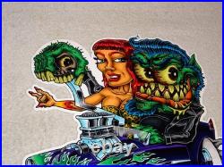 VINTAGE RATFINK DRIVES CAR With WOMAN MONSTER 12 METAL GASOLINE OIL RAT FINK SIGN