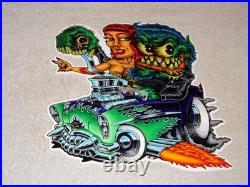 VINTAGE RATFINK DRIVES CAR With WOMAN MONSTER 12 METAL GASOLINE OIL RAT FINK SIGN
