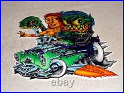 VINTAGE RATFINK DRIVES CAR With WOMAN MONSTER 12 METAL GASOLINE OIL RAT FINK SIGN