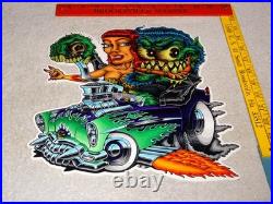 VINTAGE RATFINK DRIVES CAR With WOMAN MONSTER 12 METAL GASOLINE OIL RAT FINK SIGN