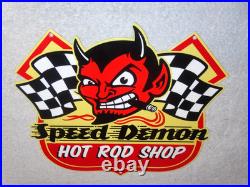 VINTAGE SPEED DEMON HOT ROD SHOP DEVIL With CIGAR 11 METAL CAR, GASOLINE OIL SIGN