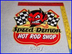 VINTAGE SPEED DEMON HOT ROD SHOP DEVIL With CIGAR 11 METAL CAR, GASOLINE OIL SIGN