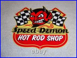 VINTAGE SPEED DEMON HOT ROD SHOP DEVIL With CIGAR 11 METAL CAR, GASOLINE OIL SIGN