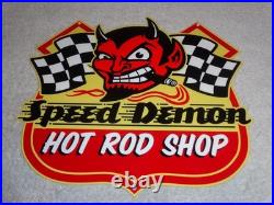VINTAGE SPEED DEMON HOT ROD SHOP DEVIL With CIGAR 11 METAL CAR, GASOLINE OIL SIGN