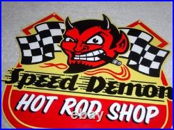 VINTAGE SPEED DEMON HOT ROD SHOP DEVIL With CIGAR 11 METAL CAR, GASOLINE OIL SIGN