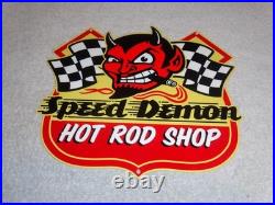 VINTAGE SPEED DEMON HOT ROD SHOP DEVIL With CIGAR 11 METAL CAR, GASOLINE OIL SIGN