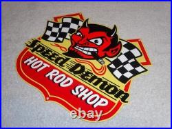 VINTAGE SPEED DEMON HOT ROD SHOP DEVIL With CIGAR 11 METAL CAR, GASOLINE OIL SIGN